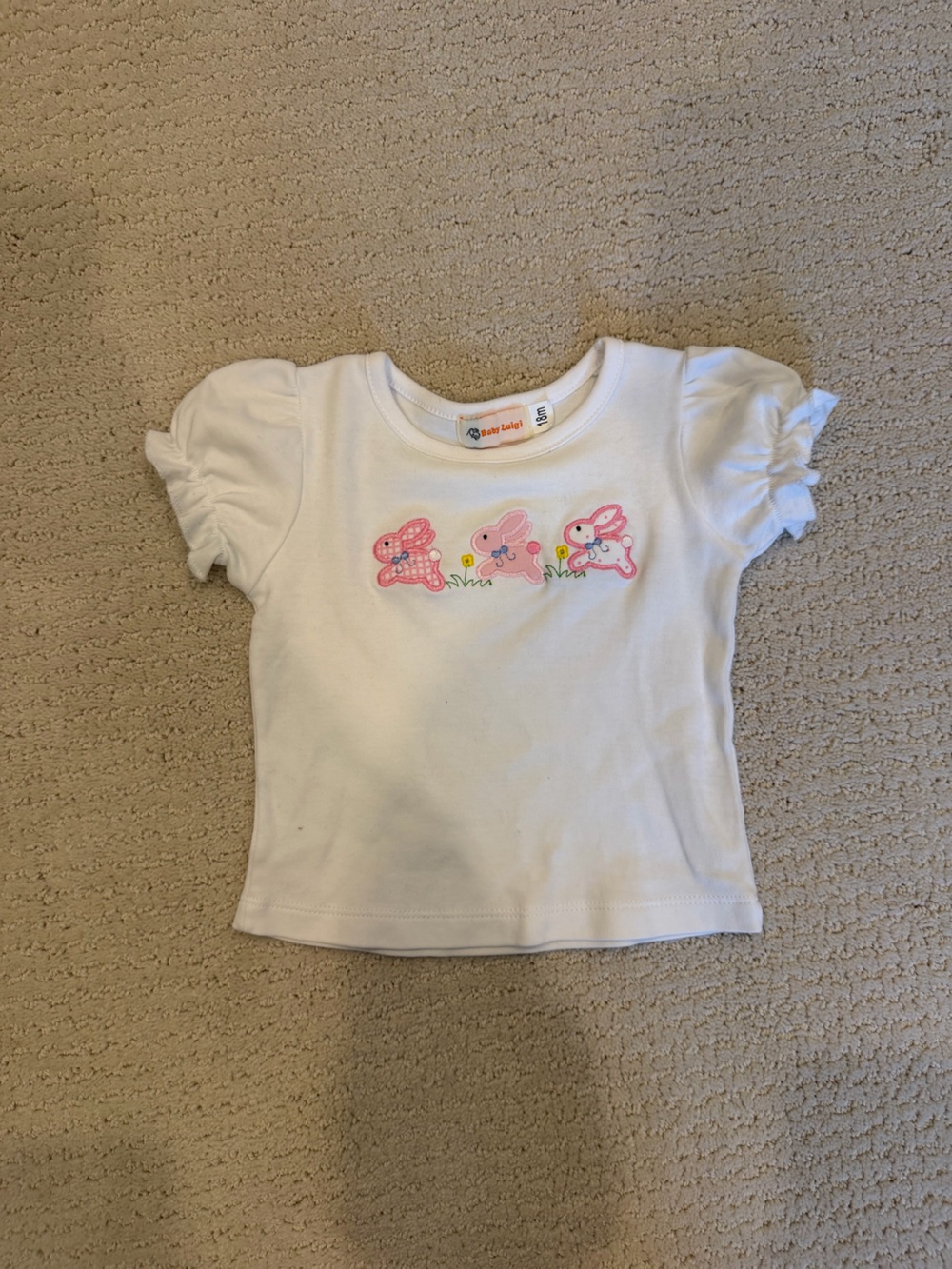 White Short-Sleeve Tee with Pink Bunny Motif